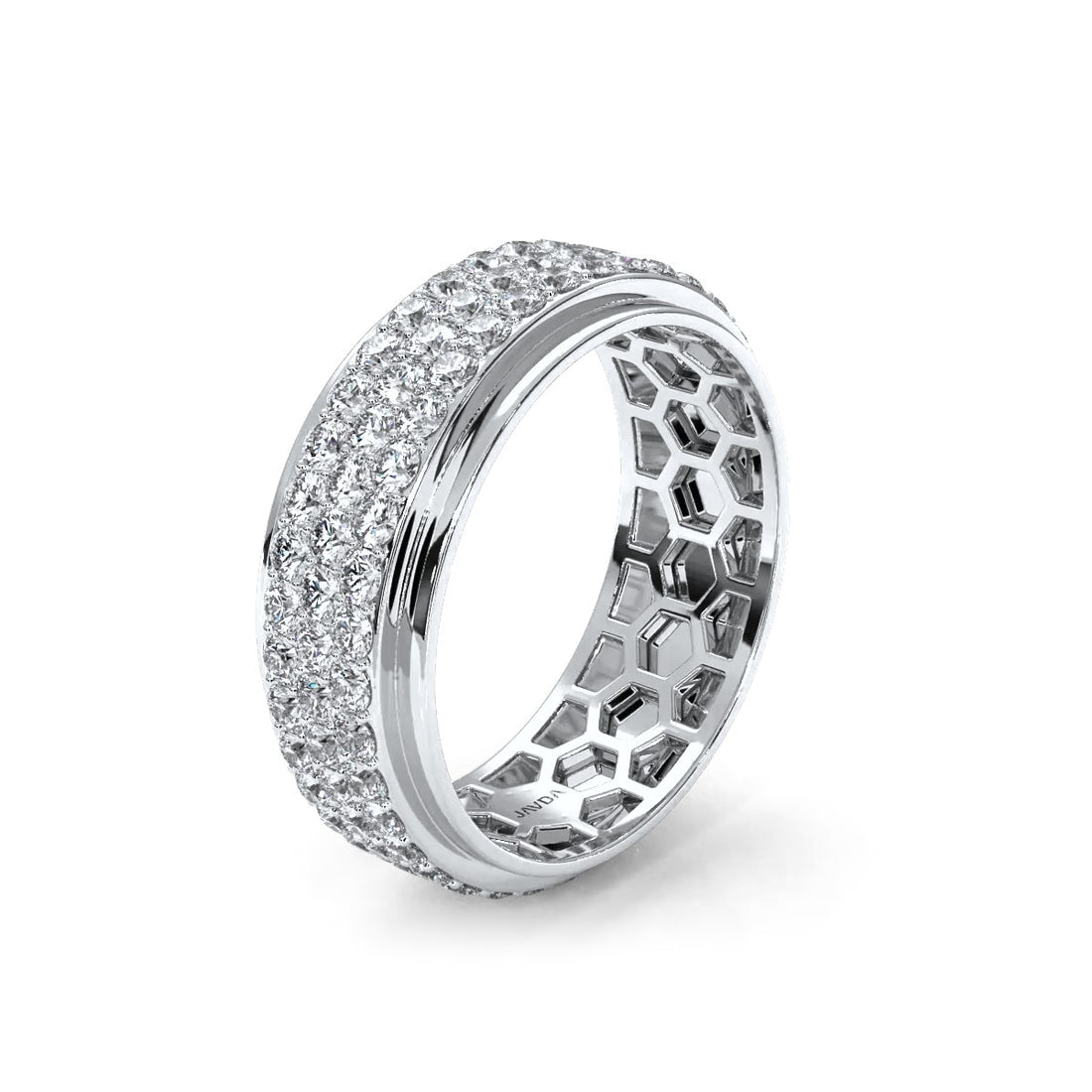 Matte Finish 4 Row Round Diamond Eternity Men Wedding Band 14k White Gold 2.83 Ctw.