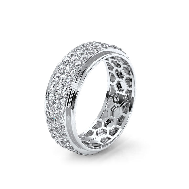 Matte Finish 4 Row Round Diamond Eternity Men Wedding Band 14k White Gold 2.83 Ctw.