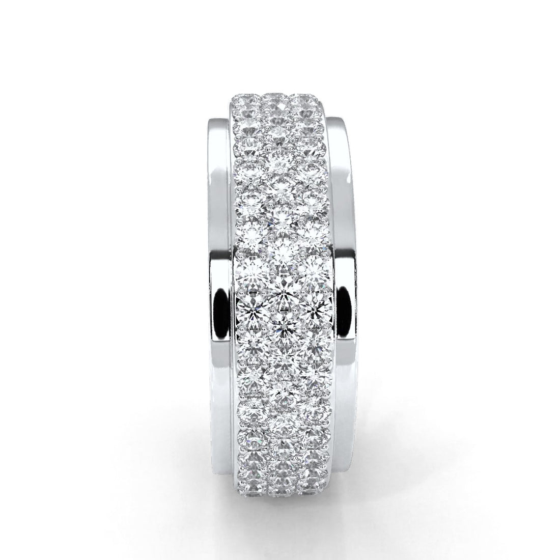 Matte Finish 4 Row Round Diamond Eternity Men Wedding Band 14k White Gold 2.83 Ctw.