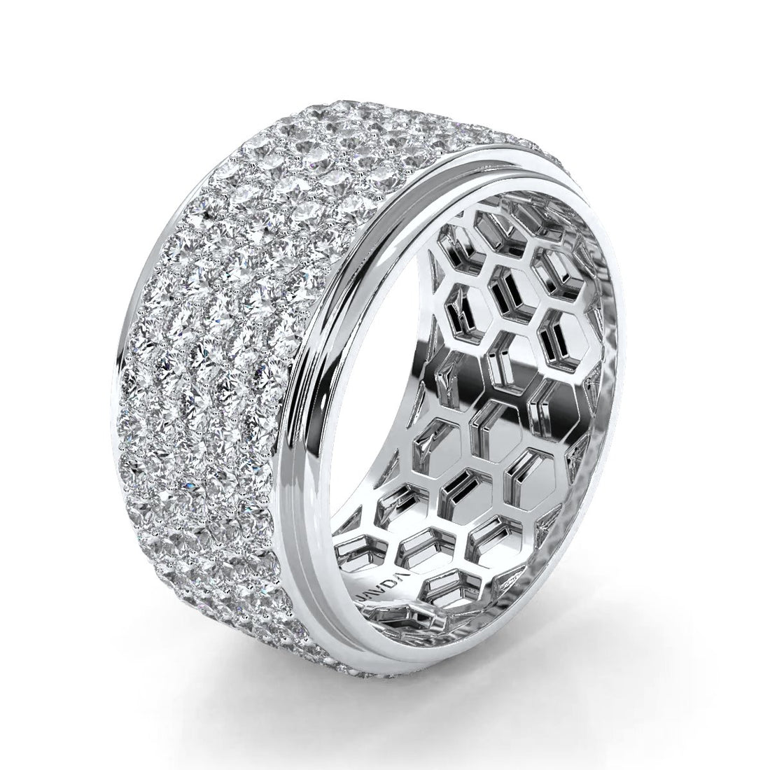 Matte Finish 4 Row Round Diamond Eternity Men Wedding Band 14k White Gold 2.83 Ctw.