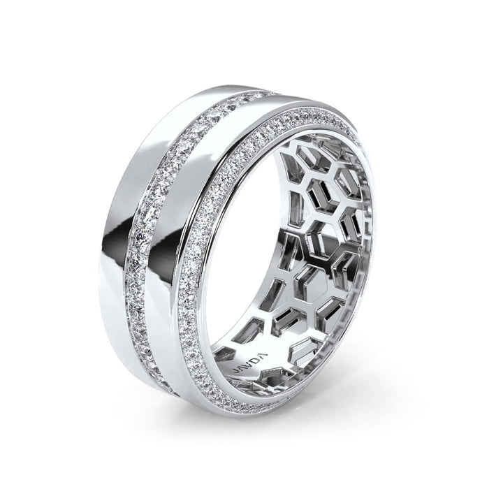 Matte Finish 2 Row Round Diamond Eternity Men Wedding Band 14k White Gold 1.94 Ctw.