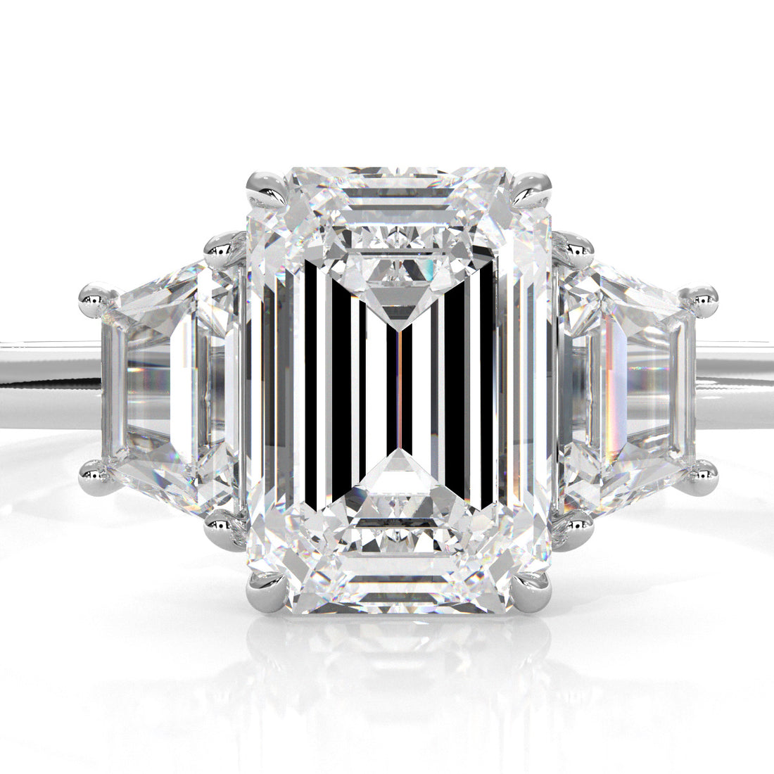 3 Stone Emerald Lab Grown Diamond Engagement Ring 0.84 Ctw.