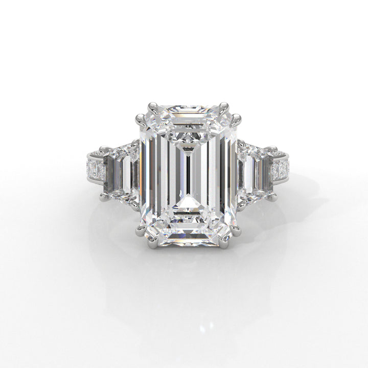 3 Stone Emerald Lab Grown Diamond Engagement Ring IGI 14k White Gold 6.57 Ctw.