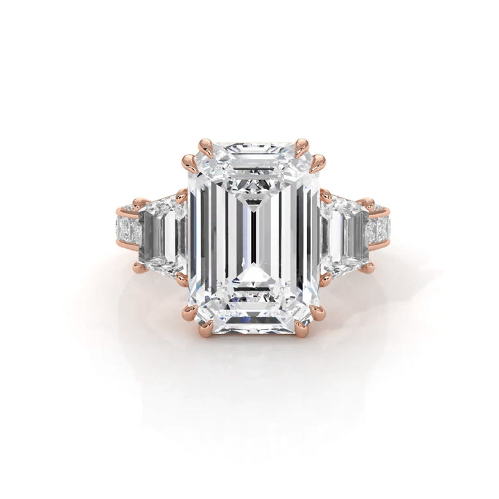 3 Stone Emerald Lab Grown Diamond Engagement Ring IGI 14k White Gold 6.57 Ctw.