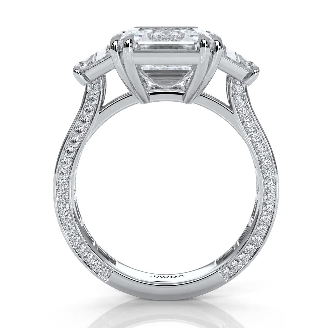 3 Stone Emerald Lab Grown Diamond Engagement Ring IGI 14k White Gold 6.57 Ctw.