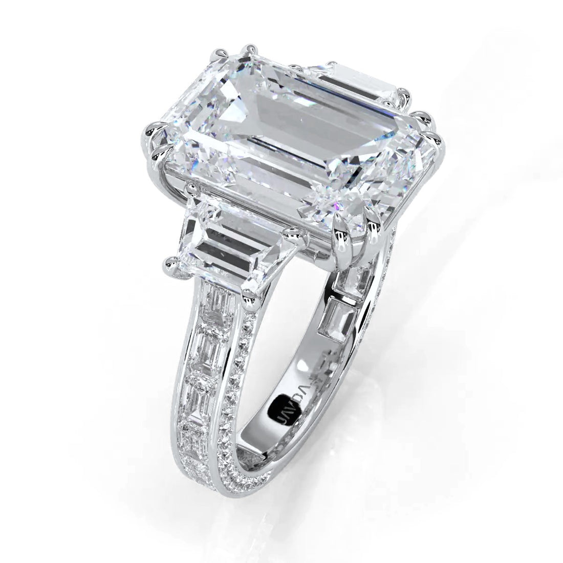 3 Stone Emerald Lab Grown Diamond Engagement Ring IGI 14k White Gold 6.57 Ctw.