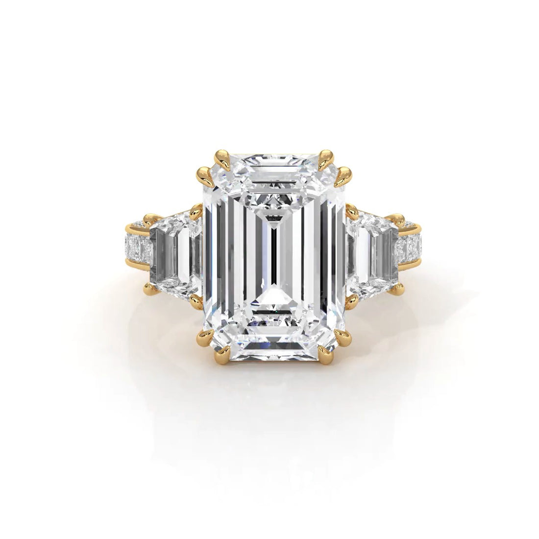 3 Stone Emerald Lab Grown Diamond Engagement Ring IGI 14k White Gold 6.57 Ctw.