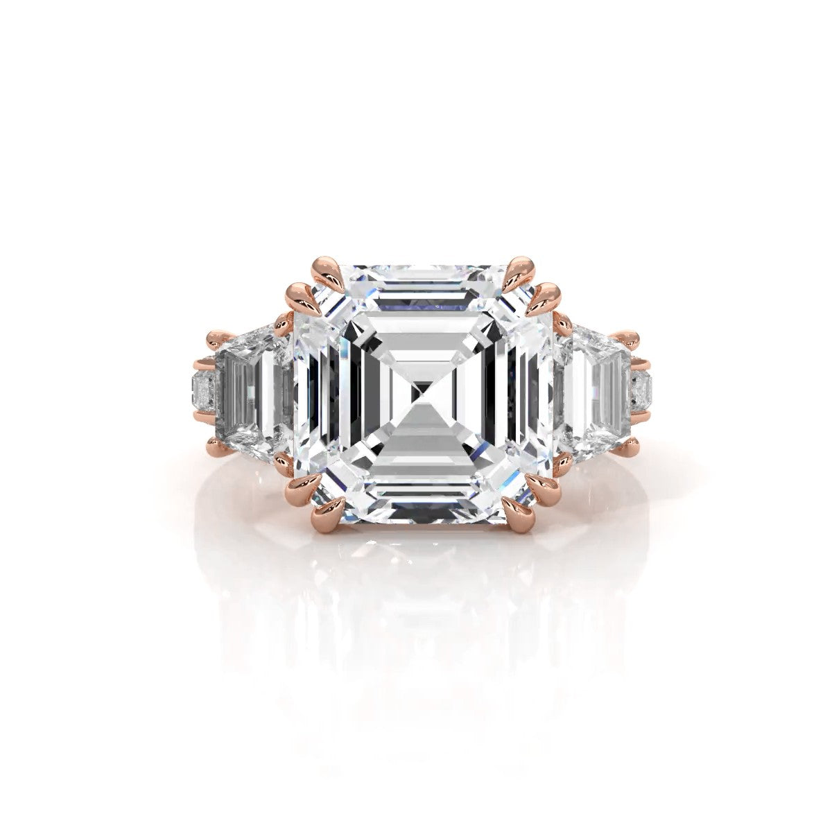 Asscher cut Lab Grown Diamond Engagement 3 Stone Ring IGI Certified 14k White Gold 8.7 Ctw.