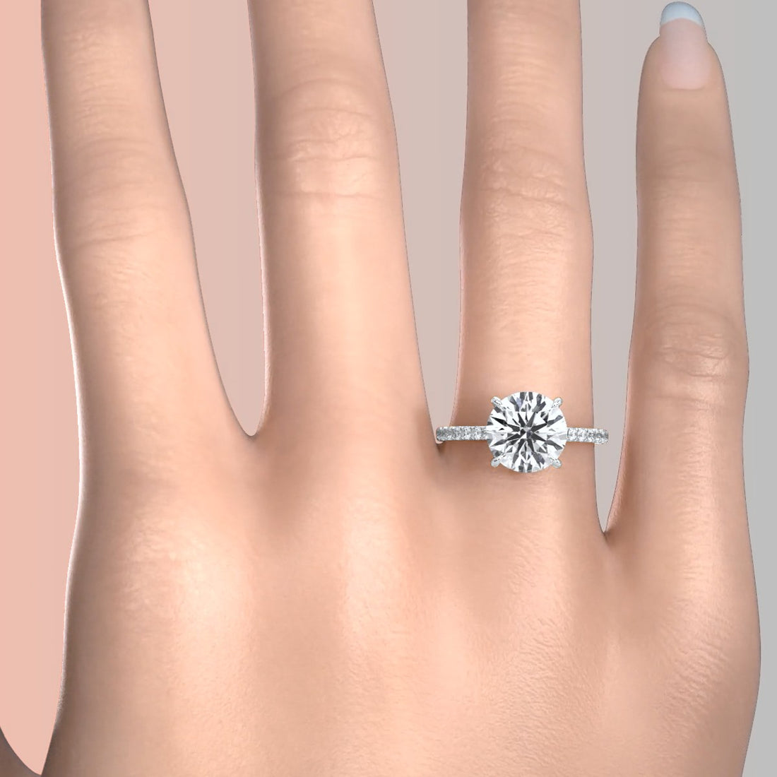 U Pave Hidden Halo Round Diamond Engagement Ring 14k White Gold 2.51 Ctw.