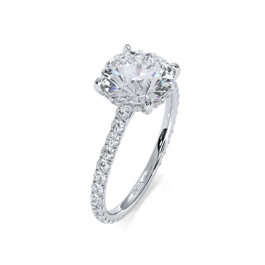 U Pave Hidden Halo Round Diamond Engagement Ring 14k White Gold 2.51 Ctw.