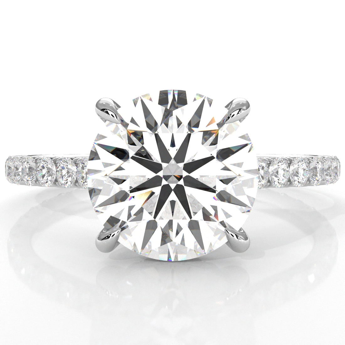 U Pave Hidden Halo Round Diamond Engagement Ring 14k White Gold 2.51 Ctw.