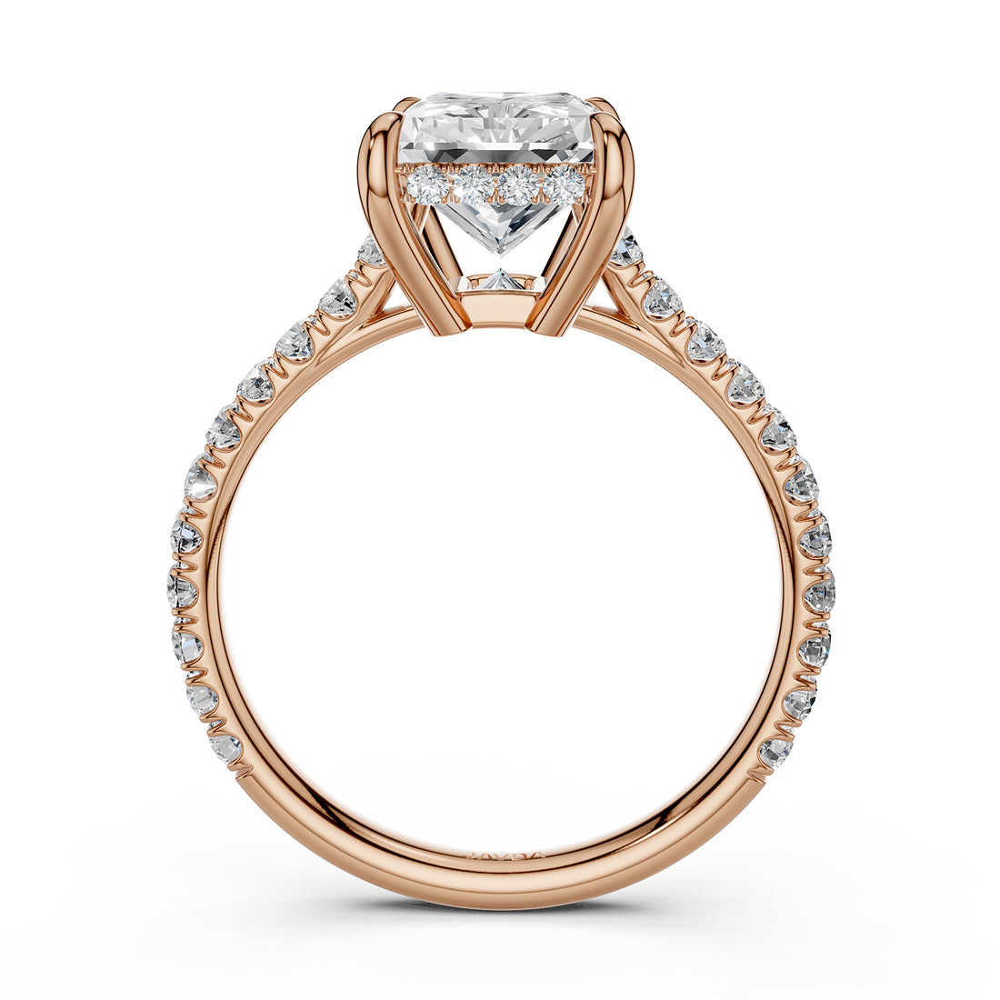 French U Pave Hidden Halo Lab Grown Diamond Radiant Engagement Ring