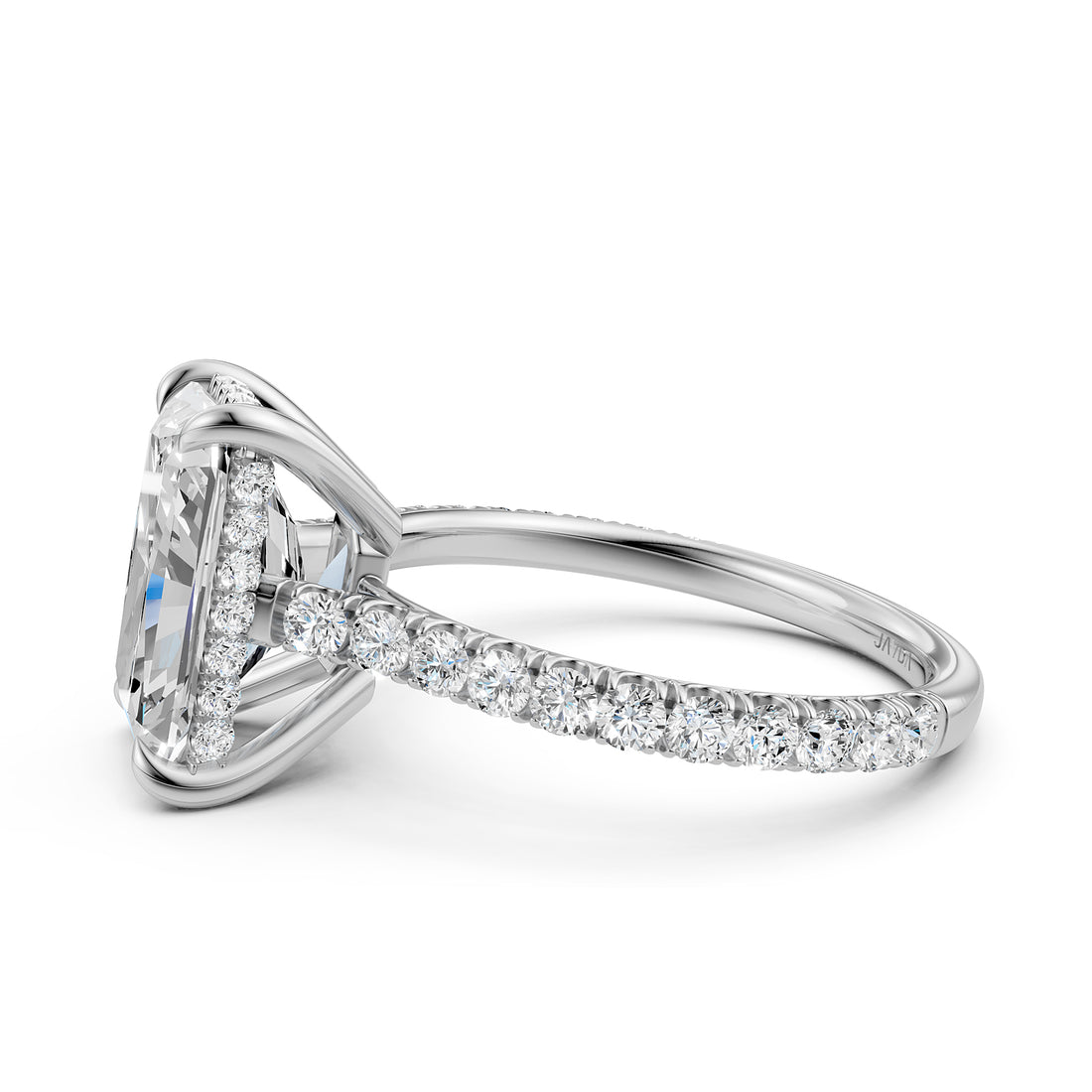 French U Pave Hidden Halo Lab Grown Diamond Radiant Engagement Ring