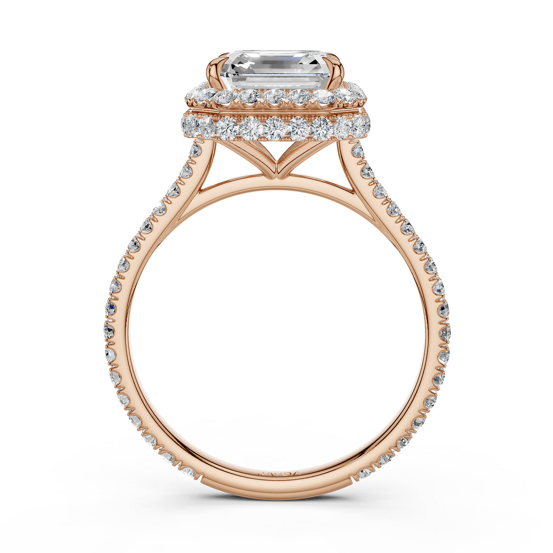 Double Halo Asscher  Lab Grown Diamond French Pave Set Engagement Ring