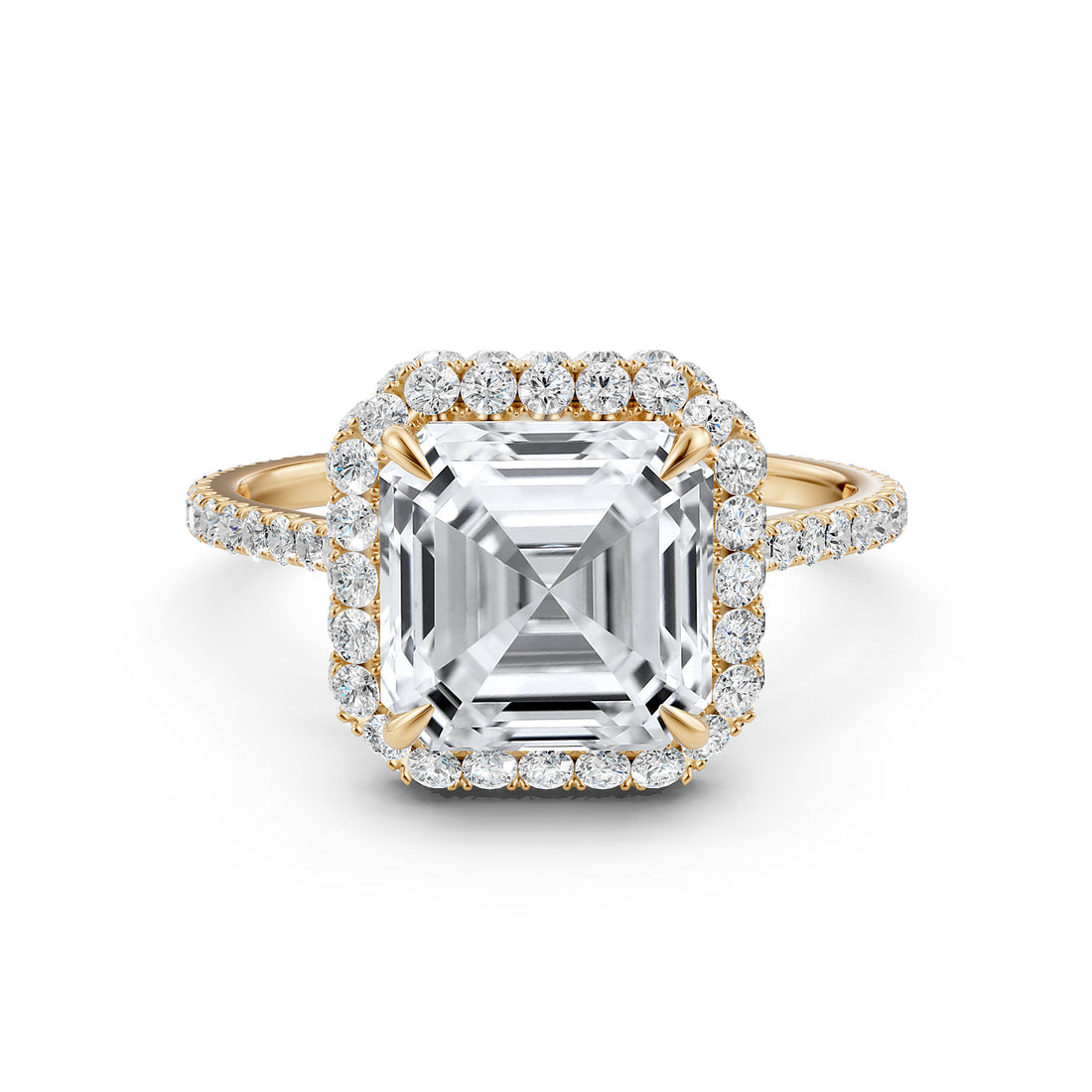 Double Halo Asscher  Lab Grown Diamond French Pave Set Engagement Ring