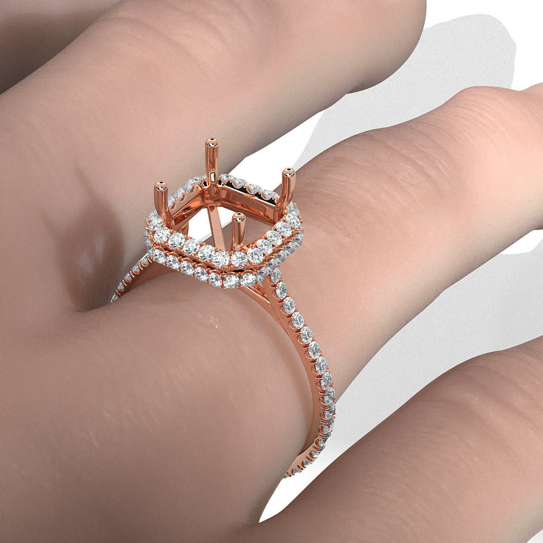 Double Halo Semi Mount Lab Grown Diamond Engagement Ring 0.53 Ct.