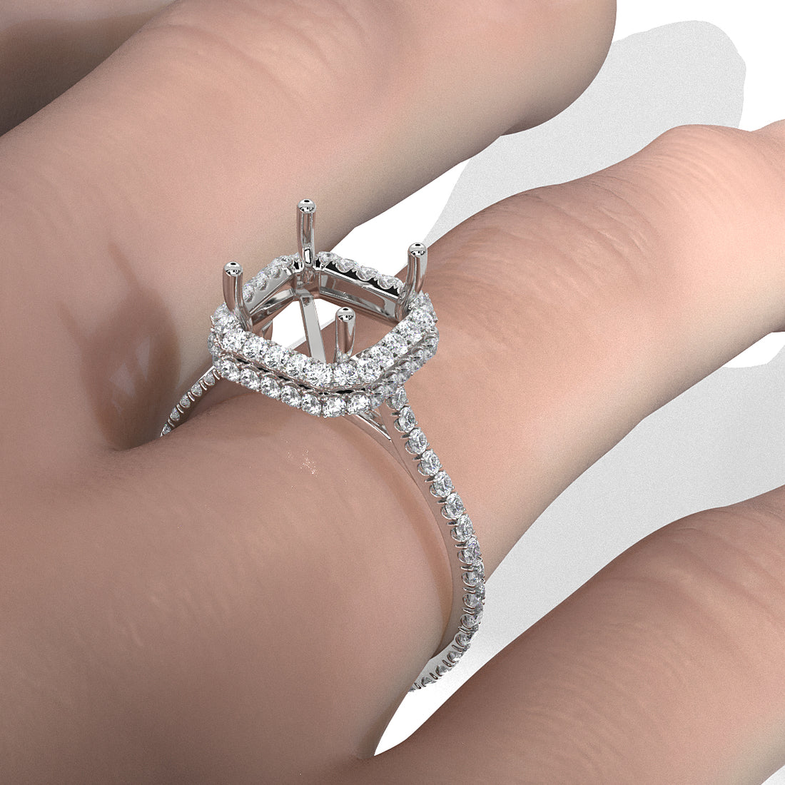 Double Halo Semi Mount Lab Grown Diamond Engagement Ring 0.53 Ct.