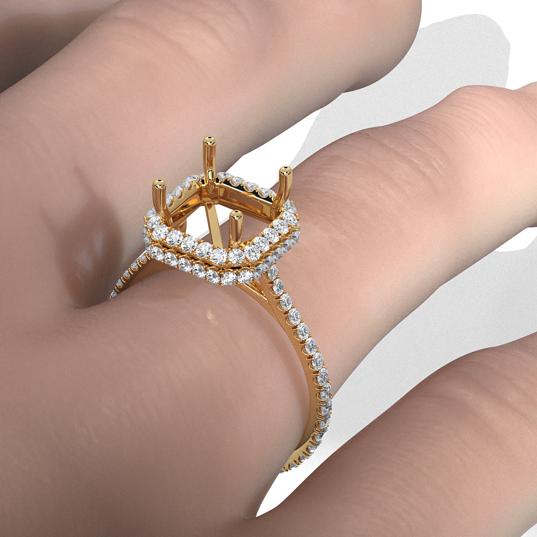 Double Halo Semi Mount Lab Grown Diamond Engagement Ring 0.53 Ct.