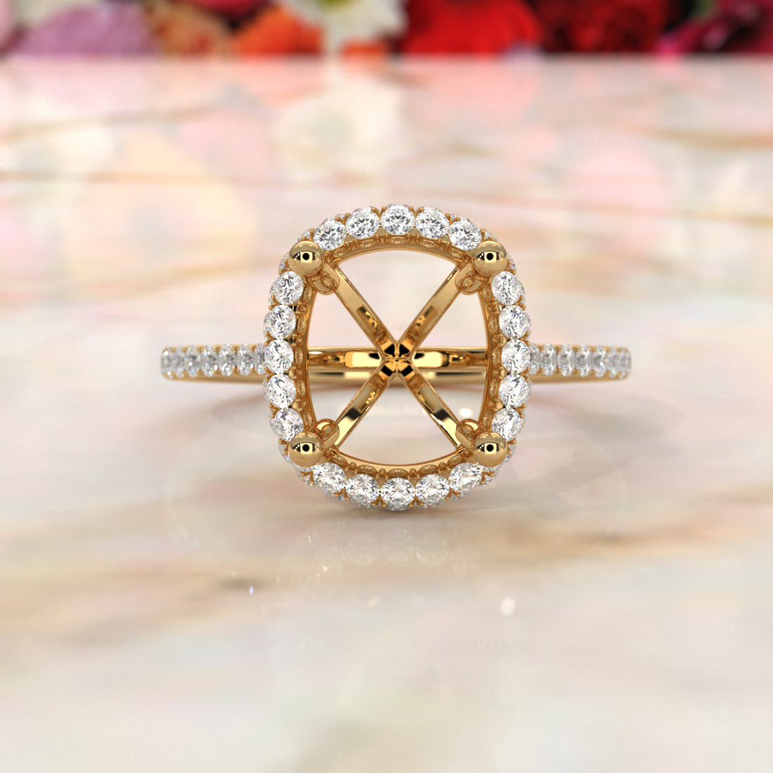 Double Halo Semi Mount Lab Grown Diamond Engagement Ring 0.53 Ct.