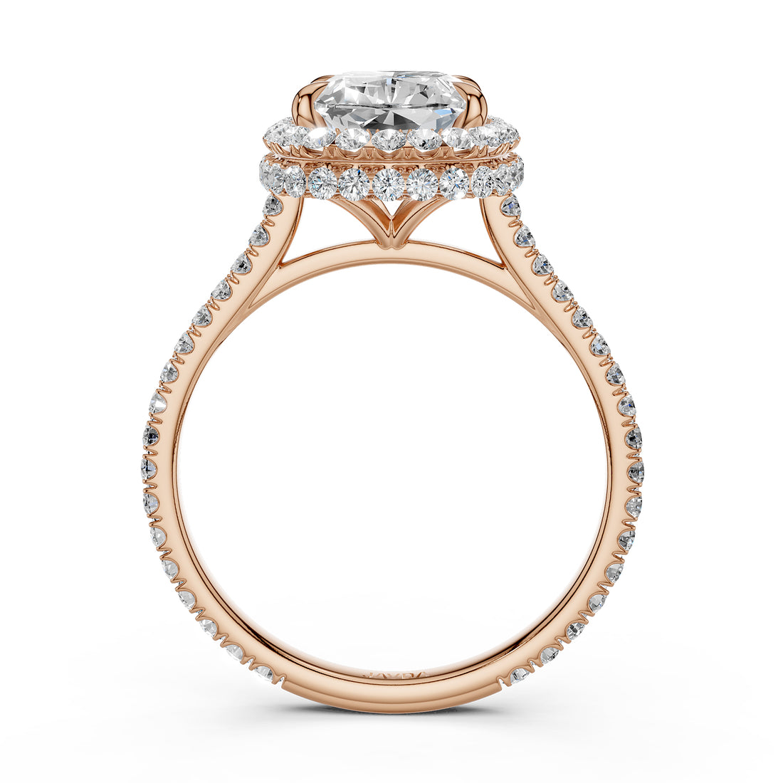 Double Halo Cushion Lab Grown Diamond U Cut Pave Set Engagement Ring