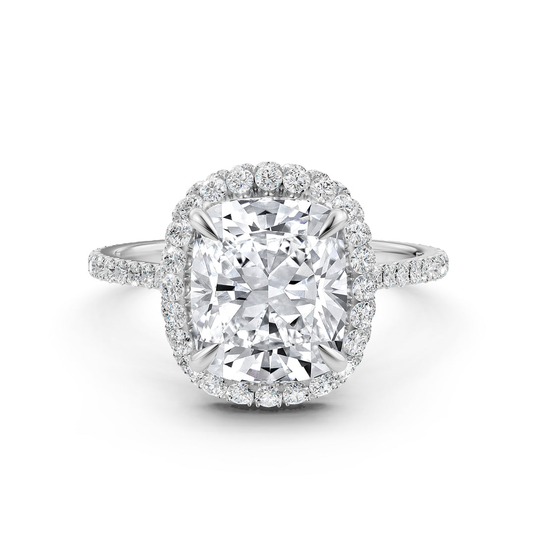 Double Halo Cushion Lab Grown Diamond U Cut Pave Set Engagement Ring