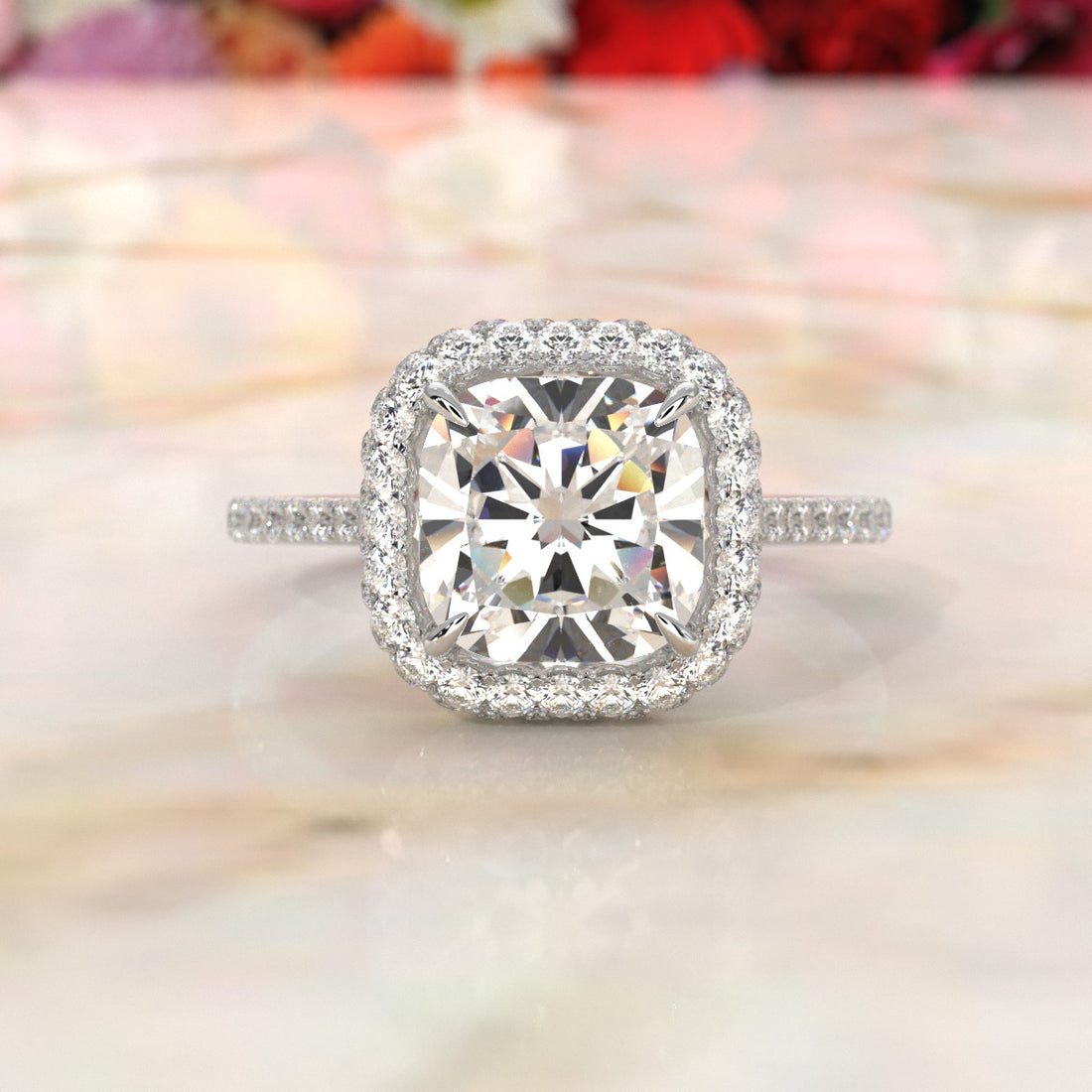Double Halo Lab Grown Diamond Engagement Ring IGI Certified 2.53 Ctw.