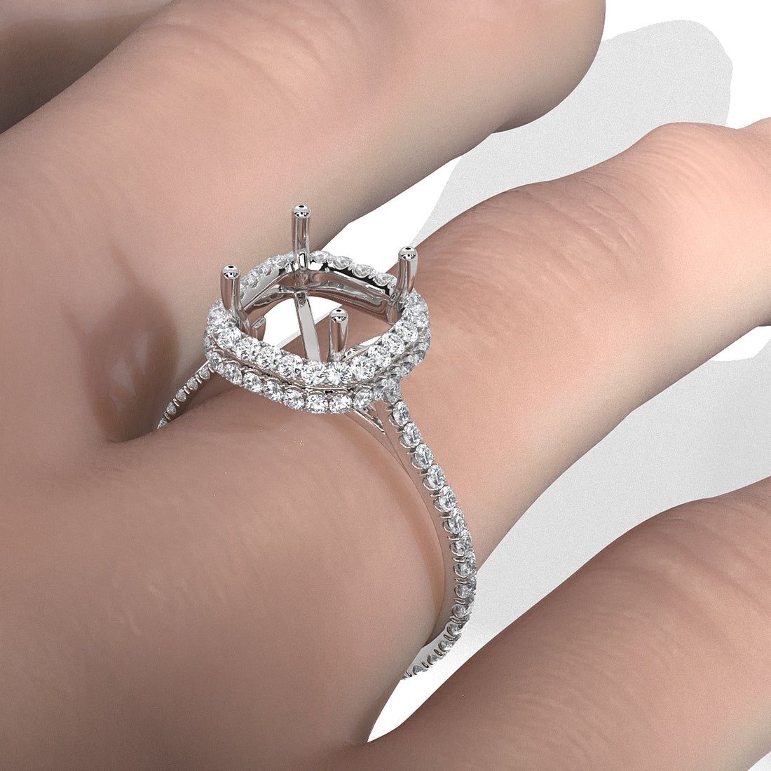 Double Halo Semi Mount Lab Grown Diamond Engagement Ring 0.53 Ct.