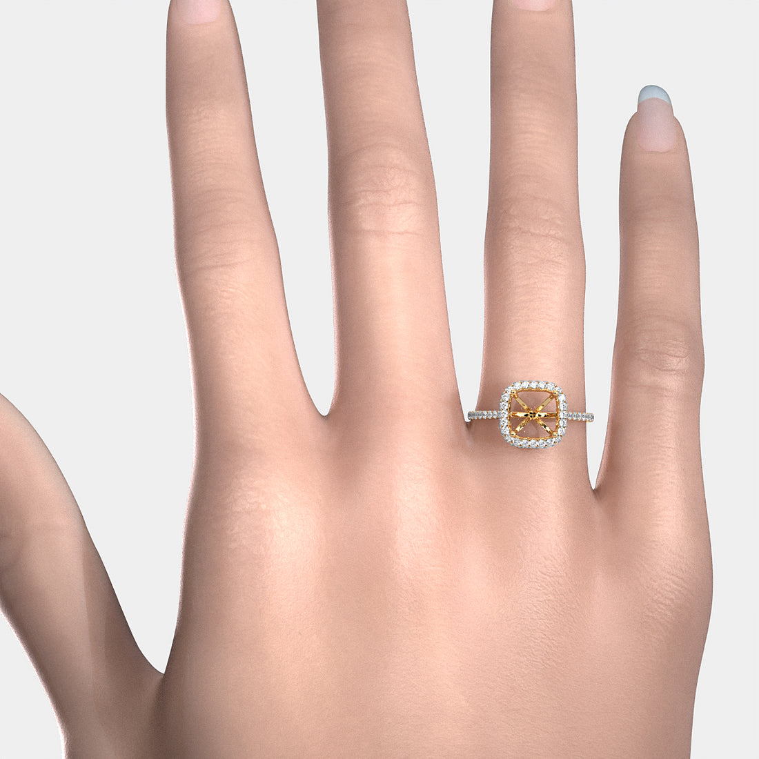 Double Halo Semi Mount Lab Grown Diamond Engagement Ring 0.53 Ct.