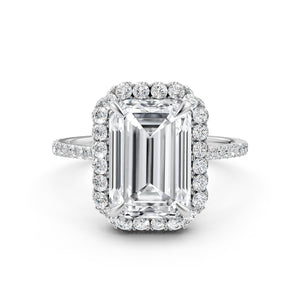 Double Halo Emerald Lab Grown Diamond French U Cut Pave Set Engagement Ring Double Halo Emerald Lab Grown Diamond French U Cut Pave Set Engagement Ring