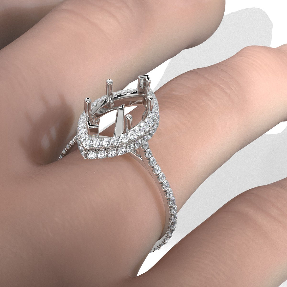 Double Halo Semi Mount Lab Grown Diamond Engagement Ring 0.53 Ct.