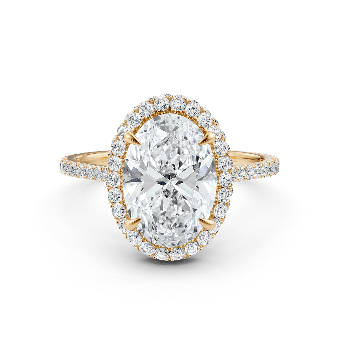 French U Cut Pave Set Double Halo Lab Grown Oval Diamond Engagement Ring