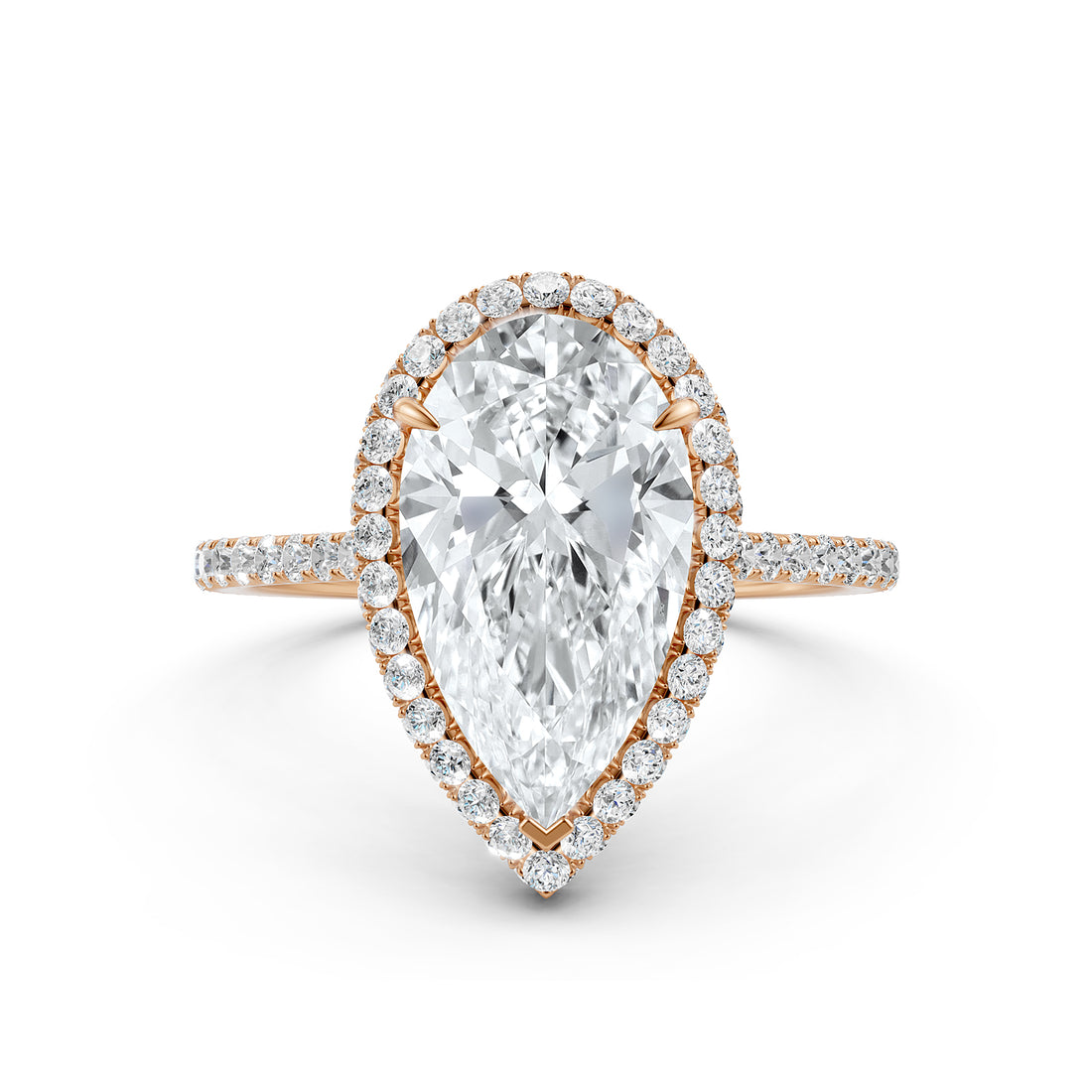 Double Halo Lab Grown Pear Diamond French Pave Set Engagement Ring