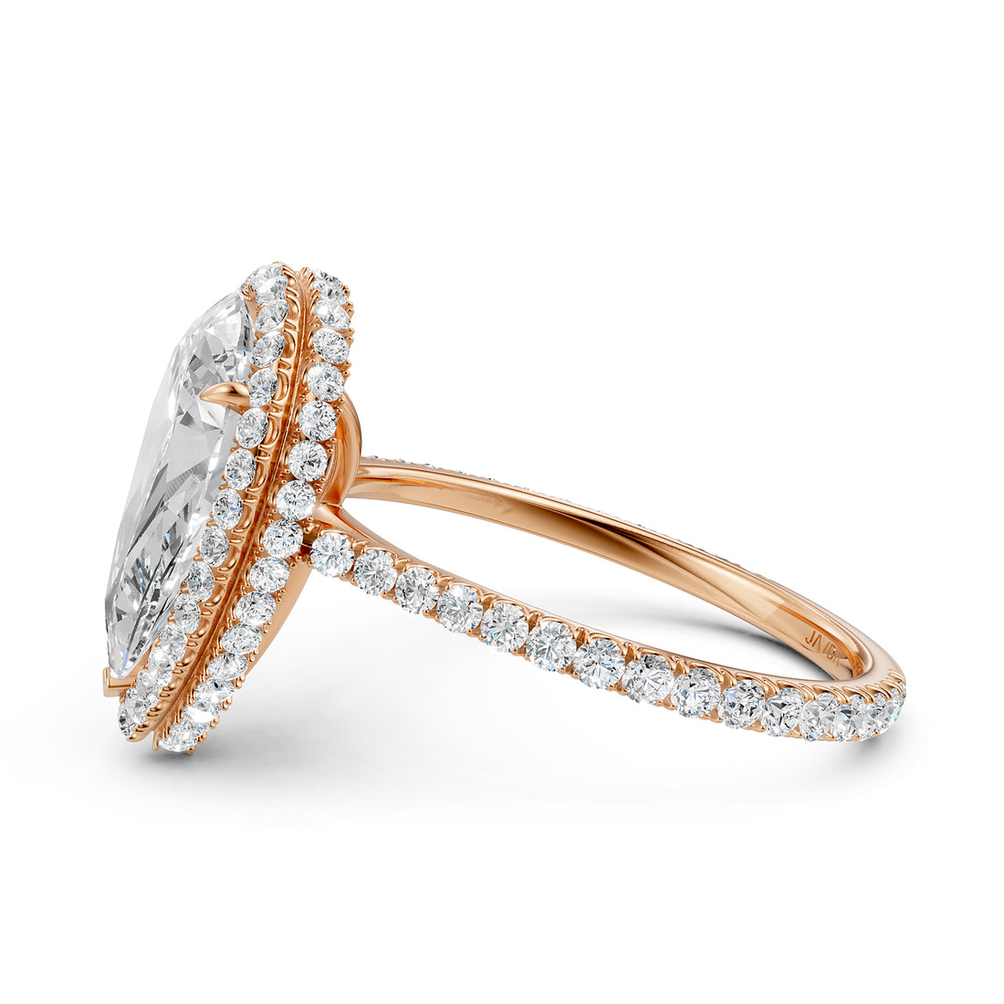 Double Halo Lab Grown Pear Diamond French Pave Set Engagement Ring