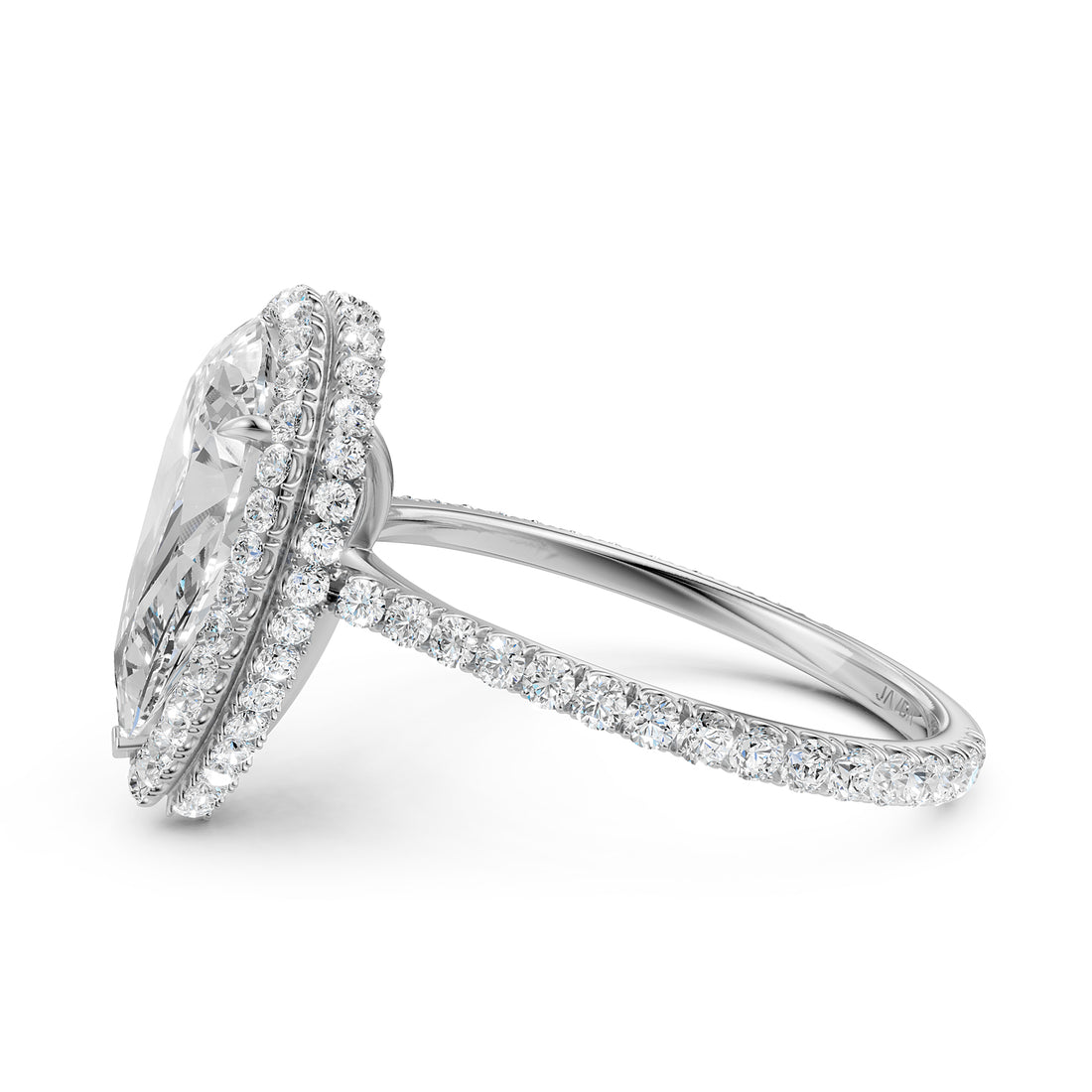 Double Halo Lab Grown Pear Diamond French Pave Set Engagement Ring