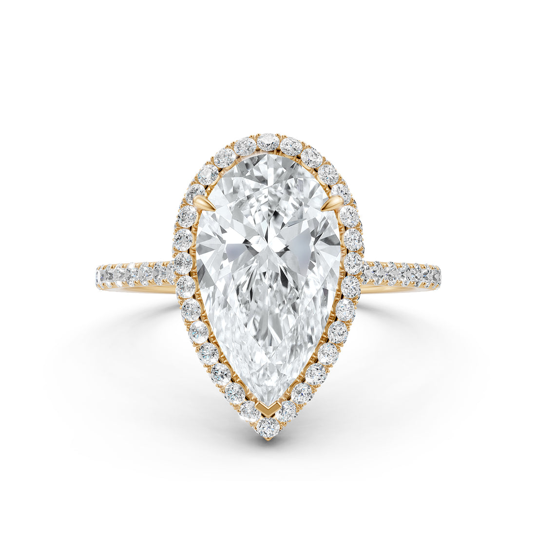 Double Halo Lab Grown Pear Diamond French Pave Set Engagement Ring
