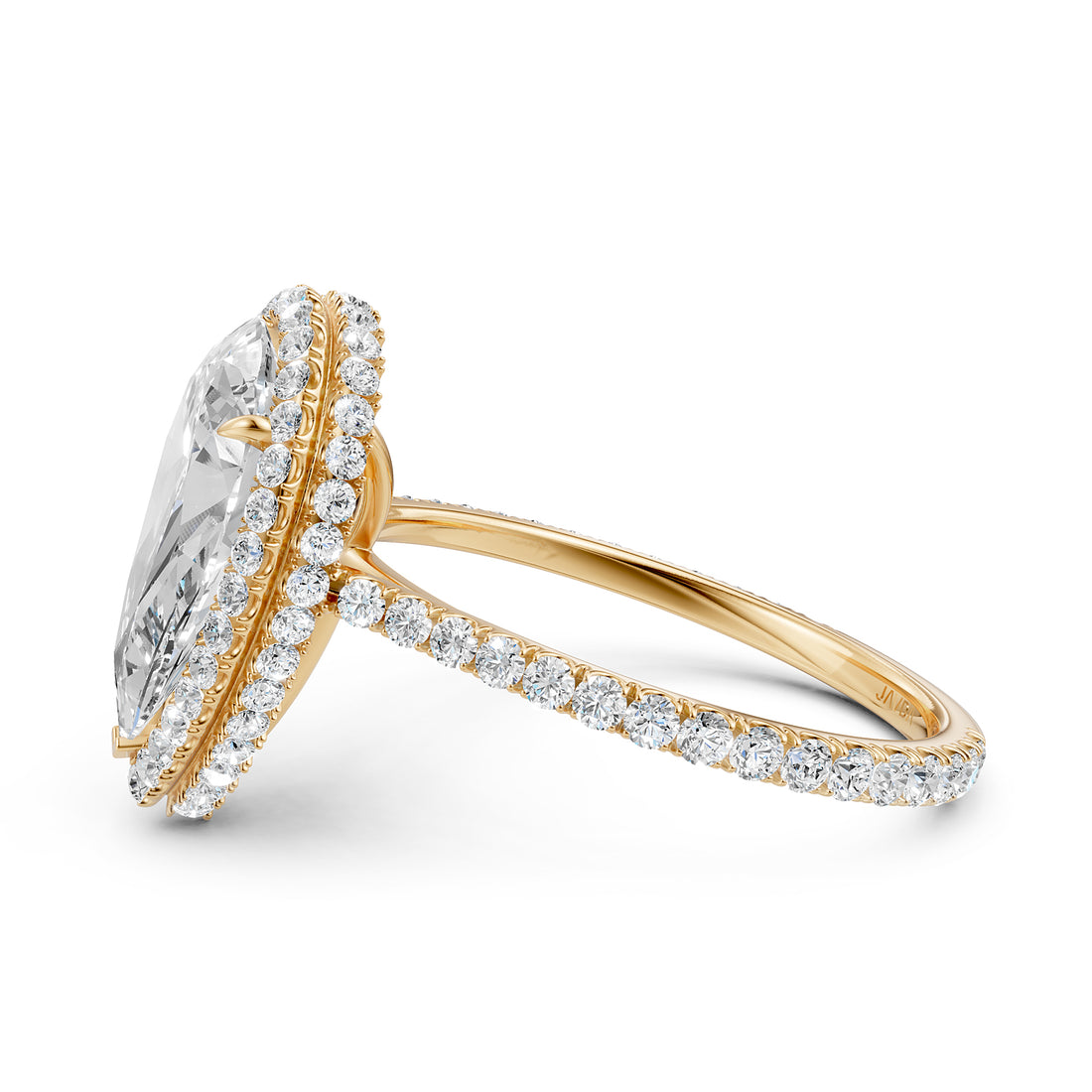 Double Halo Lab Grown Pear Diamond French Pave Set Engagement Ring