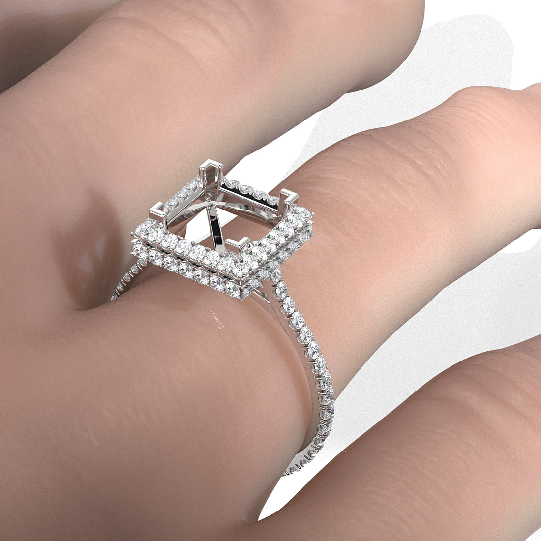 Double Halo Semi Mount Lab Grown Diamond Engagement Ring 0.53 Ct.