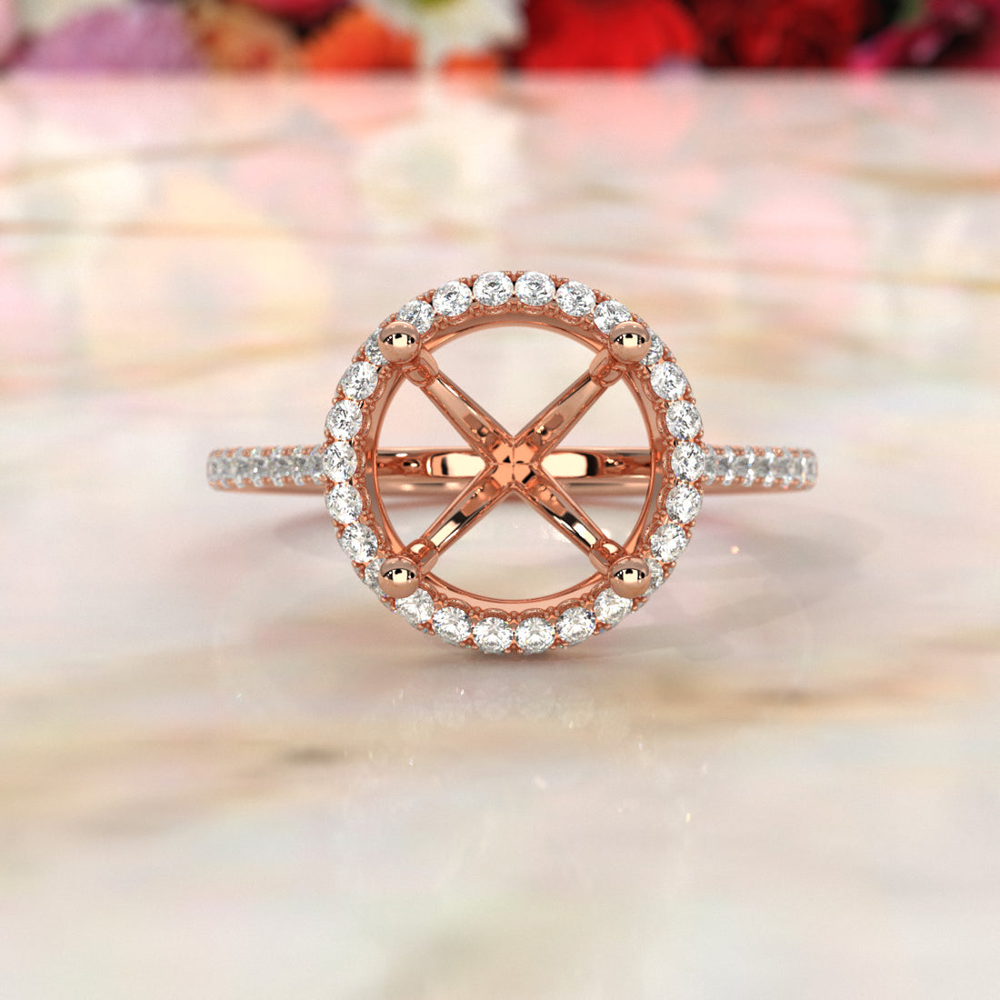 Double Halo Semi Mount Lab Grown Diamond Engagement Ring 0.53 Ct.