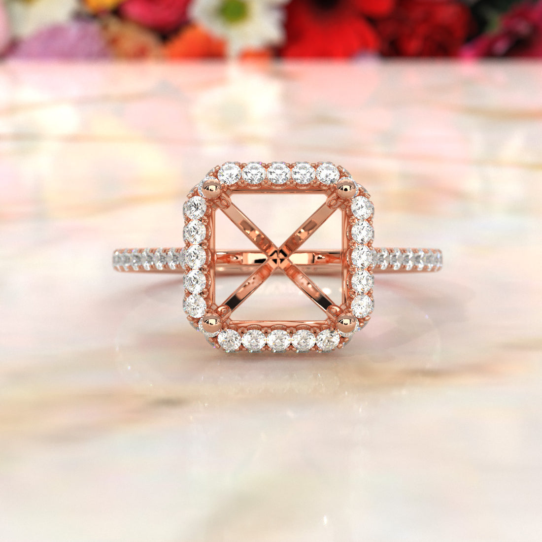 Double Halo Semi Mount Lab Grown Diamond Engagement Ring 0.53 Ct.