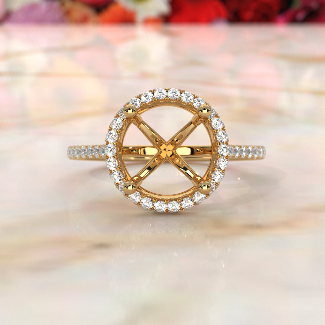 Double Halo Semi Mount Lab Grown Diamond Engagement Ring 0.53 Ct.