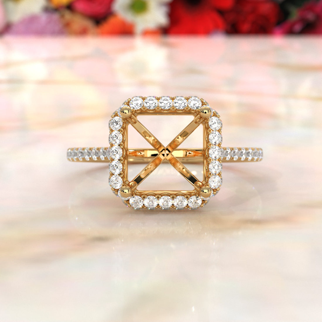 Double Halo Semi Mount Lab Grown Diamond Engagement Ring 0.53 Ct.