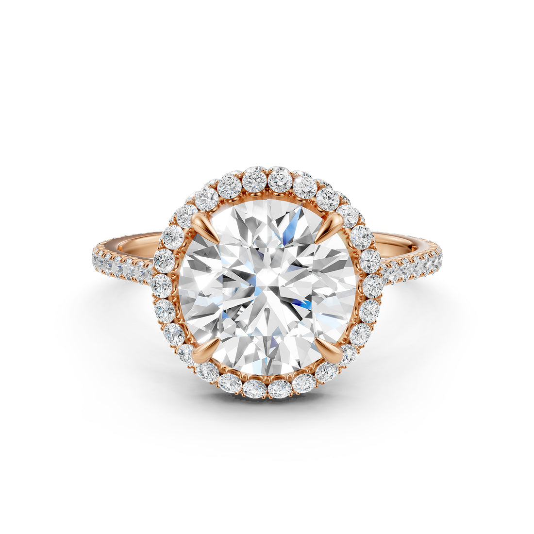 Double Halo Round Lab Grown Diamond French Pave Set Engagement Ring