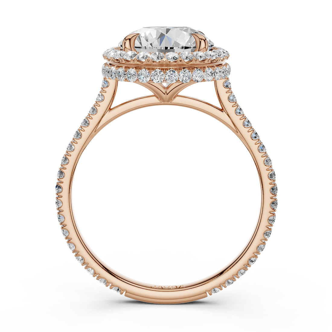 Double Halo Round Lab Grown Diamond French Pave Set Engagement Ring