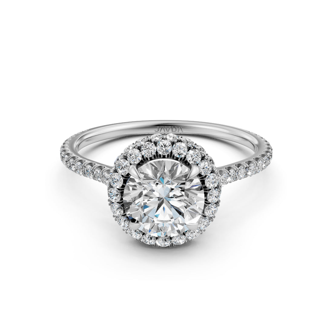 Double Halo Round Lab Grown Diamond French Pave Set Engagement Ring