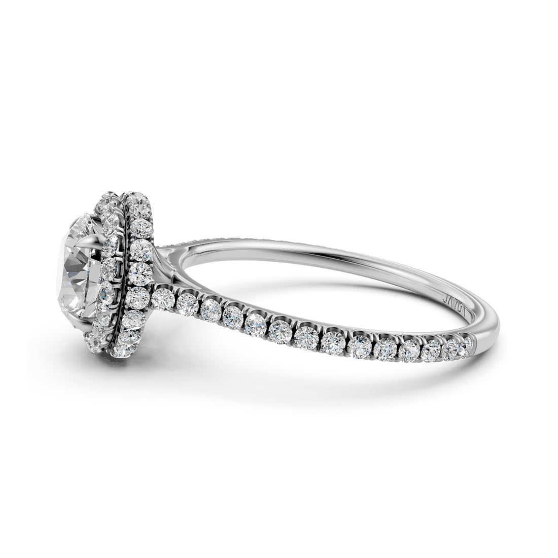 Double Halo Round Lab Grown Diamond French Pave Set Engagement Ring