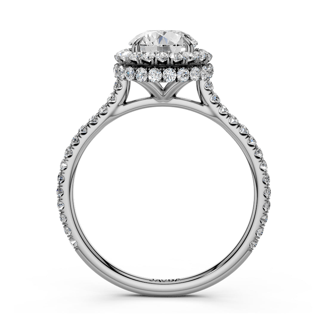 Double Halo Round Lab Grown Diamond French Pave Set Engagement Ring