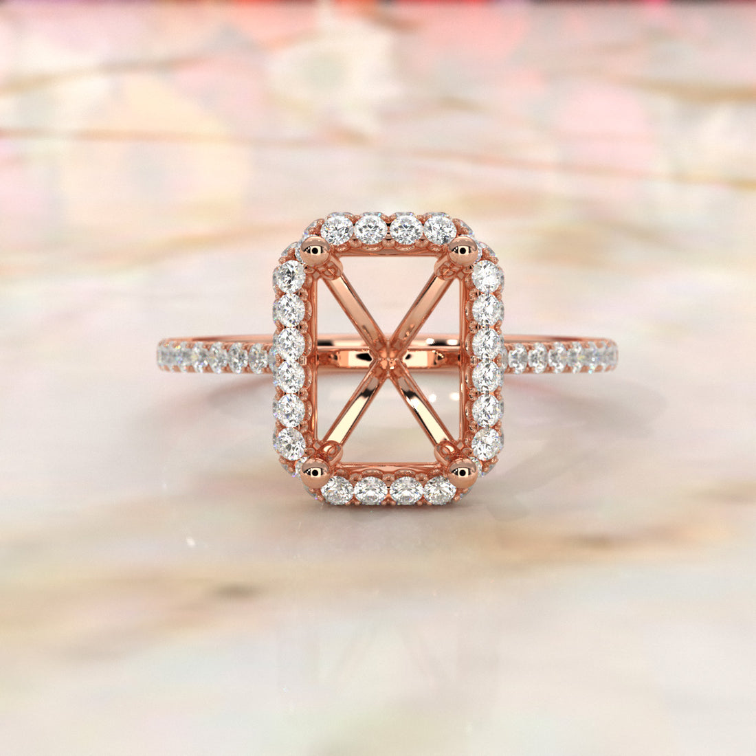 Double Halo Semi Mount Lab Grown Diamond Engagement Ring 0.53 Ct.