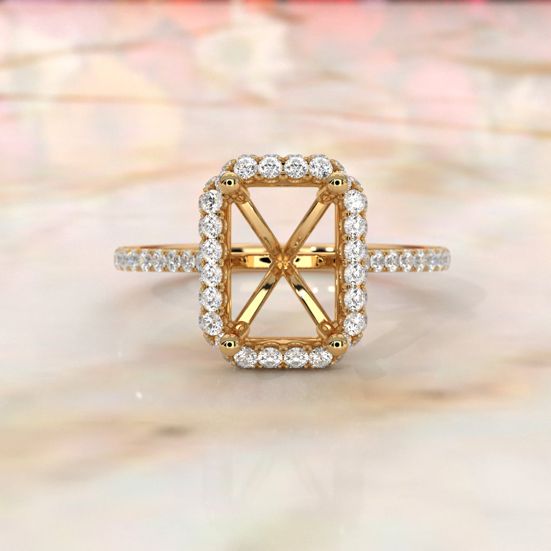 Double Halo Semi Mount Lab Grown Diamond Engagement Ring 0.53 Ct.