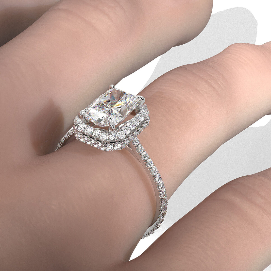 Double Halo Lab Grown Diamond Engagement Ring IGI Certified 2.53 Ctw.