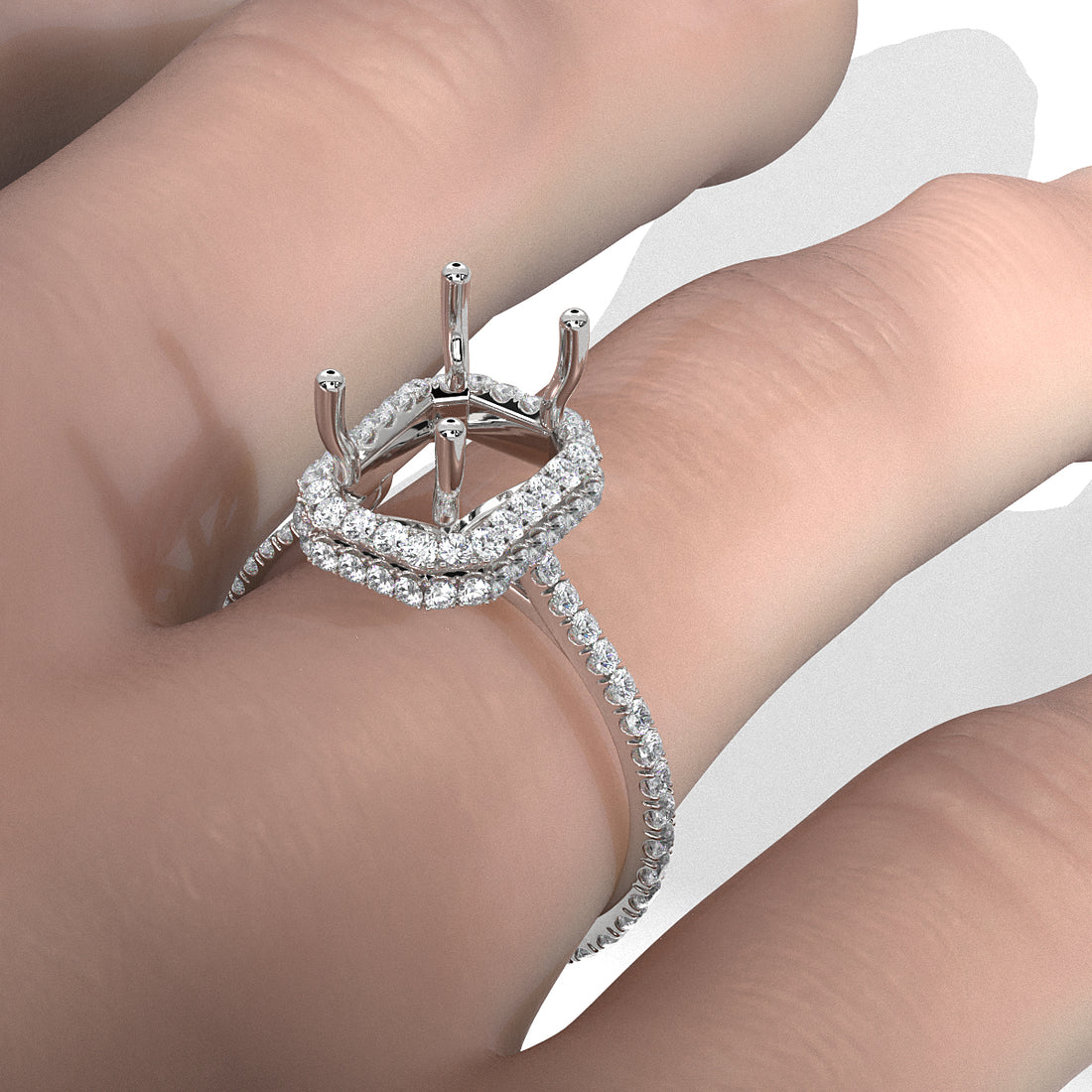 Double Halo Semi Mount Lab Grown Diamond Engagement Ring 0.53 Ct.